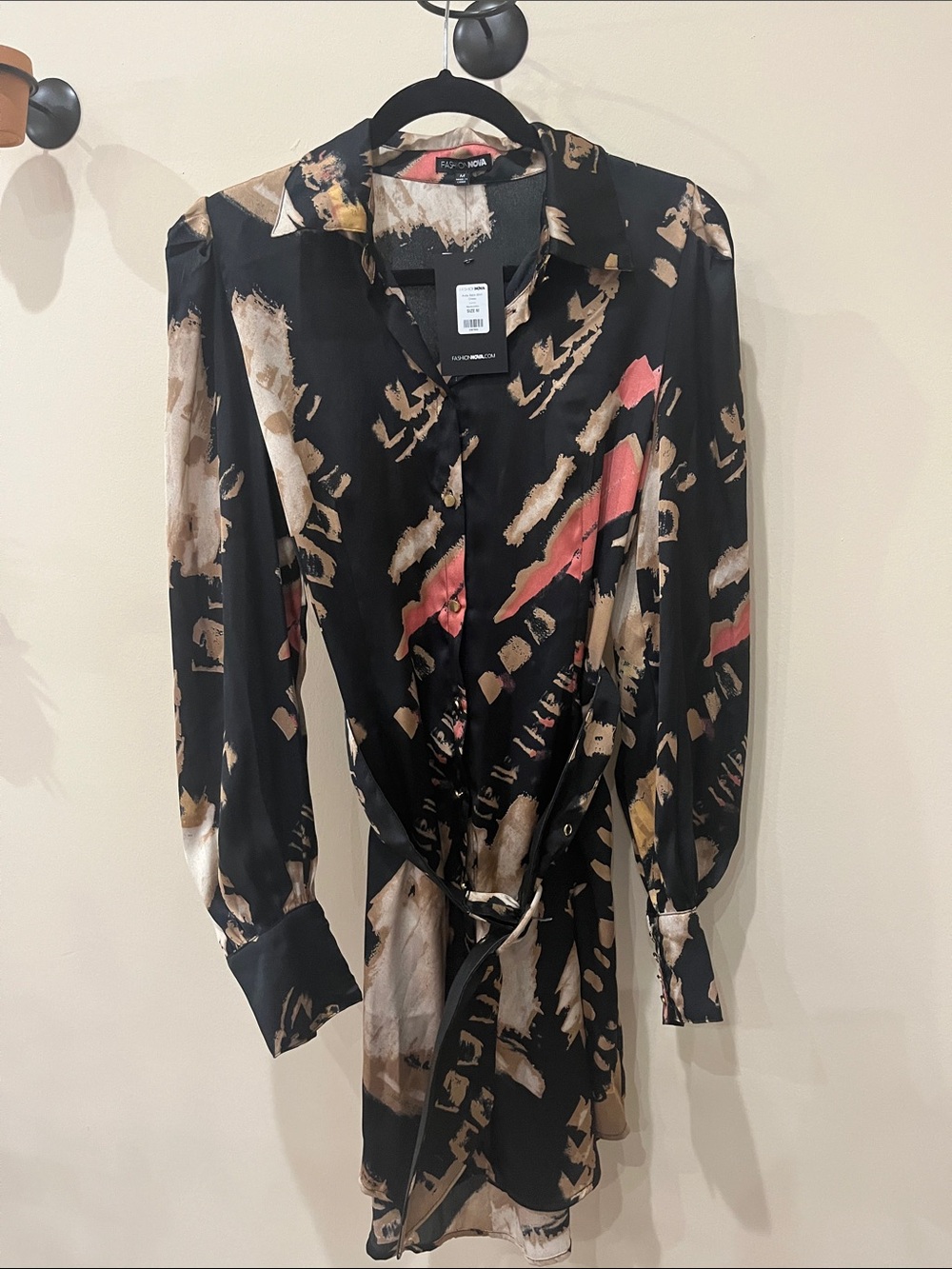 NWT Fashion Nova Avita Satin Shirt Dress - Picture 2 of 8